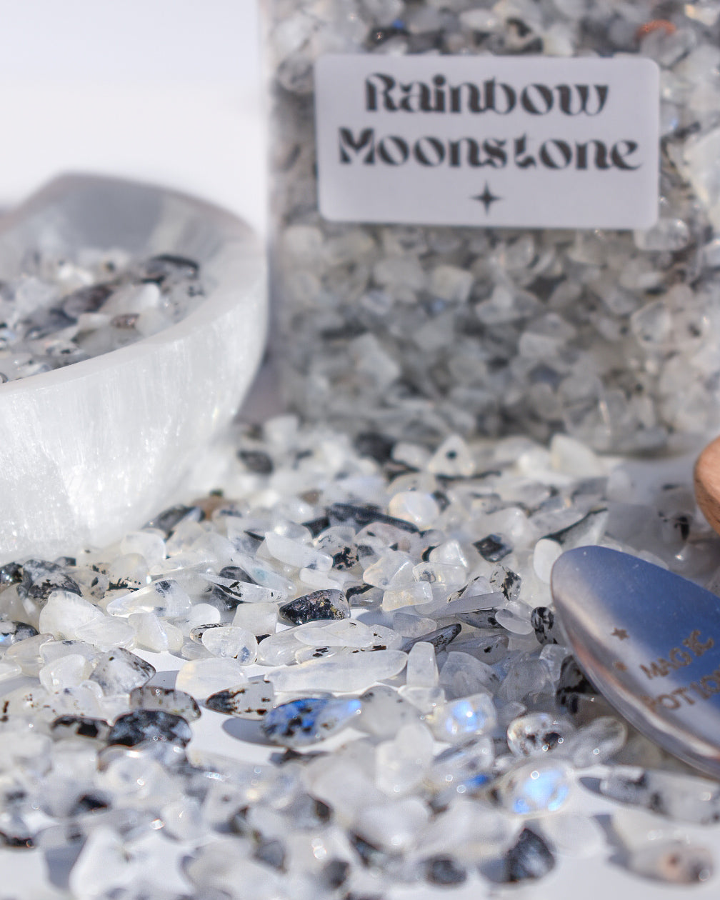 Rainbow Moonstone Crystal Chips