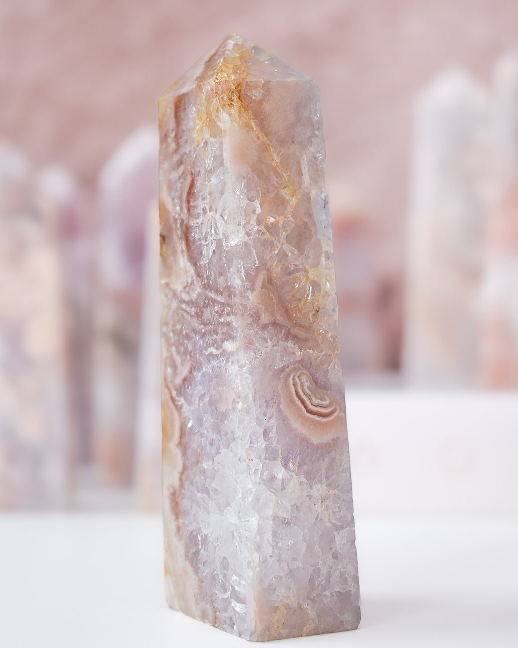Flower Agate x Pink Amethyst Tower E