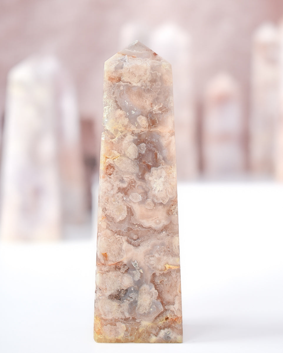 Flower Agate x Pink Amethyst Tower M