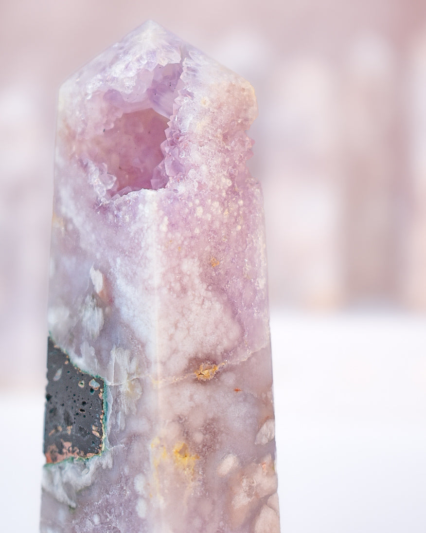 Flower Agate x Pink Amethyst Tower S