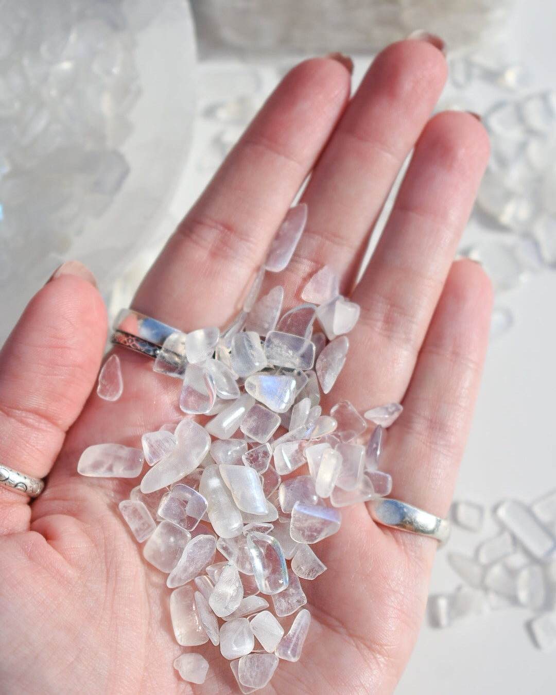White Moonstone Crystal Chips