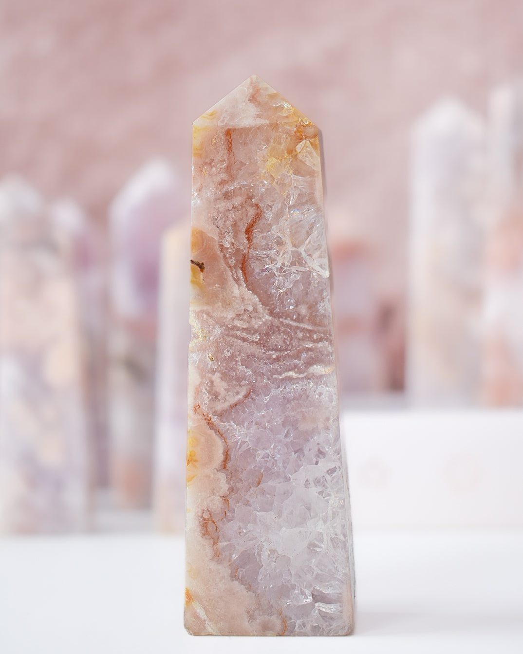 Flower Agate x Pink Amethyst Tower E