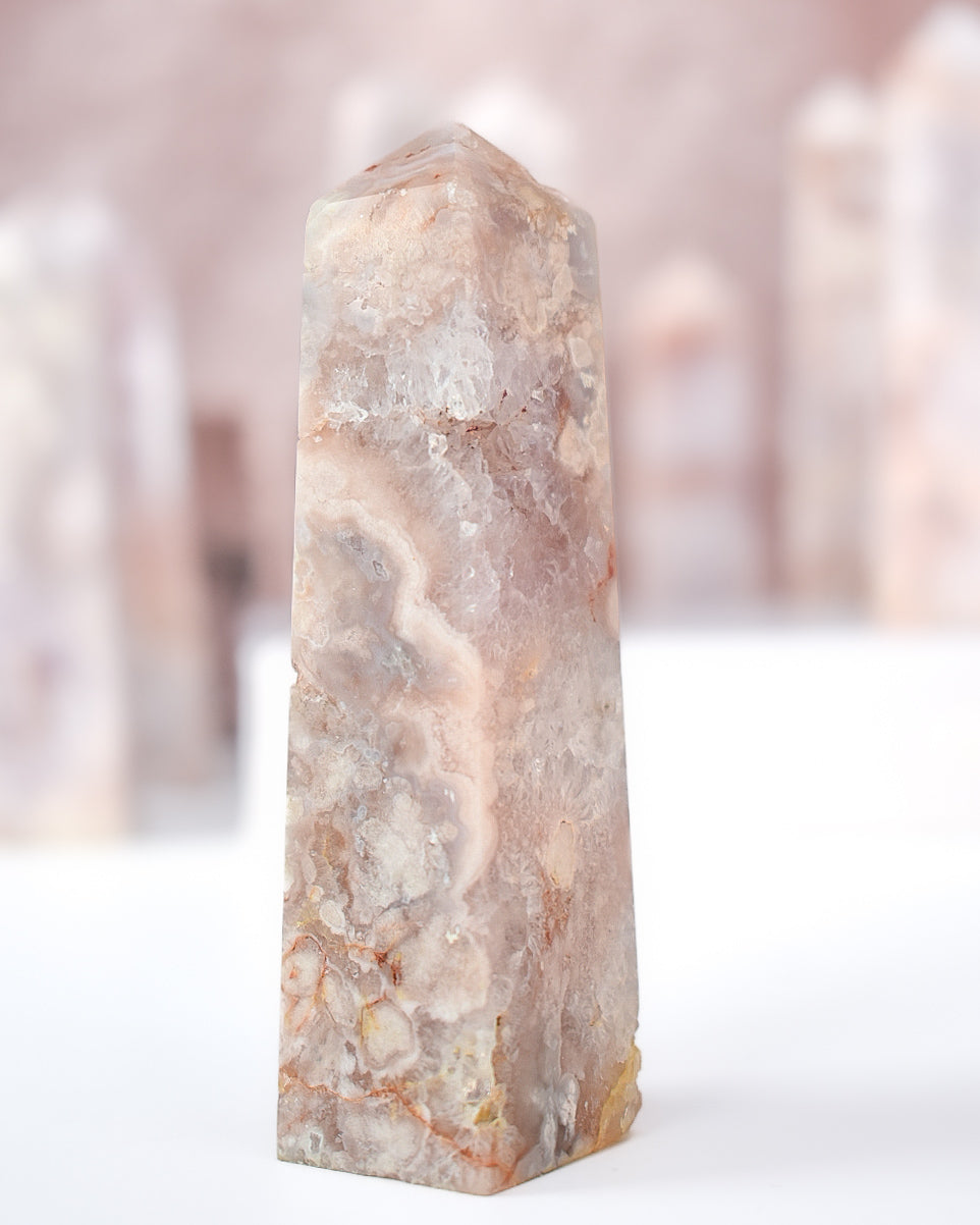 Flower Agate x Pink Amethyst Tower M