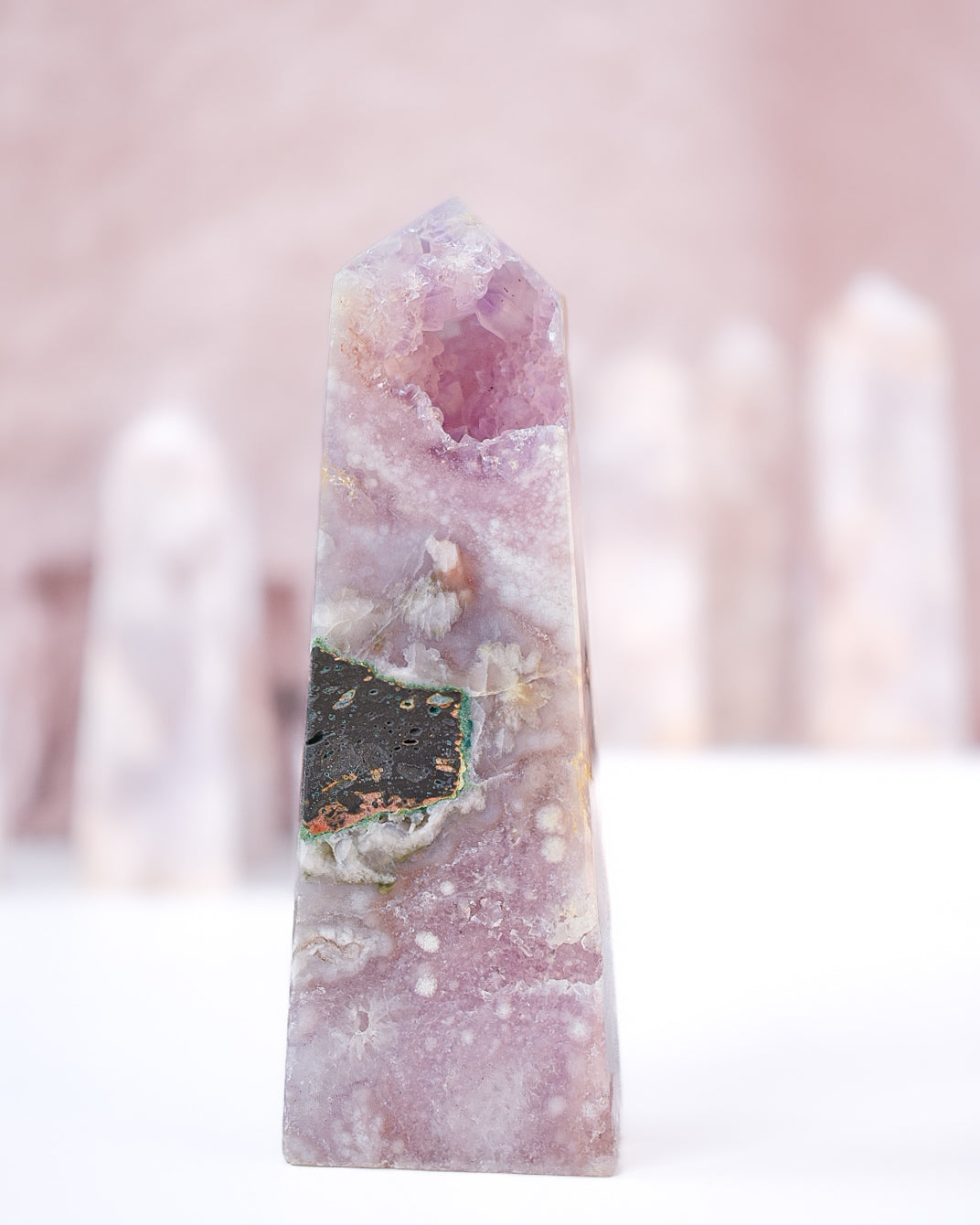 Flower Agate x Pink Amethyst Tower S